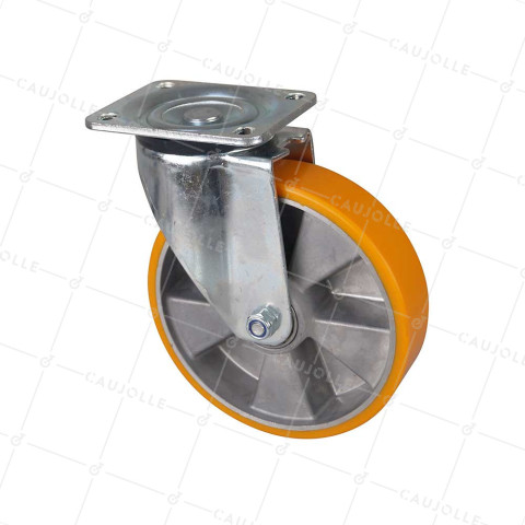 POLYURETHANE SWIVEL CASTOR ALUMINUM RIM DIAMETER 200 MM LOAD 800KG - S76AR 200 • Caujolle