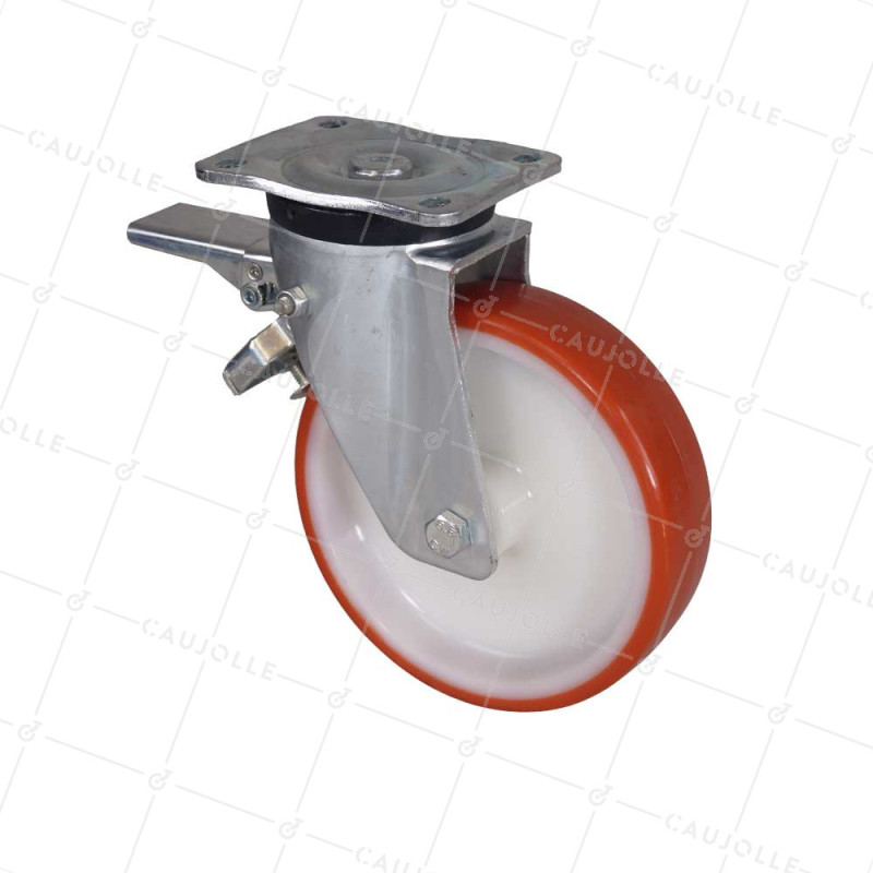 Castor OF SWIVEL HANDLING WITH BRAKE IN NYLON/POLYURETHANE DIAMETER 200 MM LOAD 300 KG - S74NP 200AF