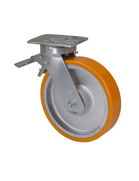 ROULETTE PIVOTANTE A FREIN POLYURÉTHANE RENFORCÉE JANTE FONTE DIAMÈTRE 250 MM CHARGE 1400KG - S80 250P AF