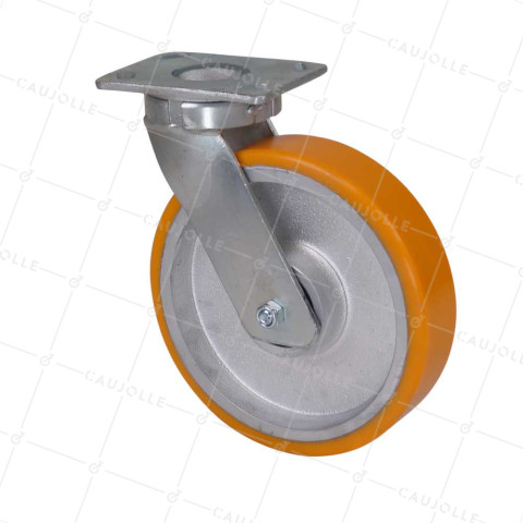 ROULETTE PIVOTANTE POLYURÉTHANE RENFORCÉE JANTE FONTE DIAMÈTRE 250 MM CHARGE 1400KG - S80 250P • Caujolle