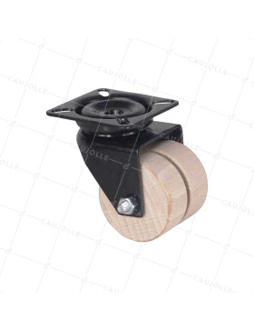 ROULETTE A PLATINE EN BOIS DIAMÈTRE 50 MM CHARGE 50 KG BOIS ORIGINE FRANCE - S170 P NOIRE • Caujolle