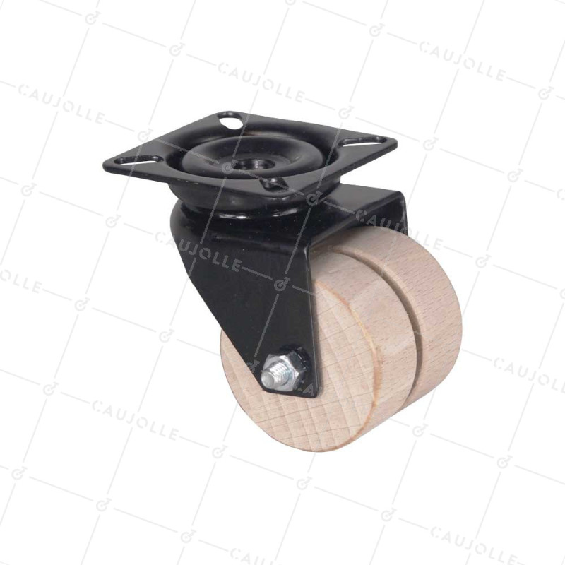 ROULETTE A PLATINE EN BOIS DIAMÈTRE 50 MM CHARGE 50 KG BOIS ORIGINE FRANCE - S170 P NOIRE