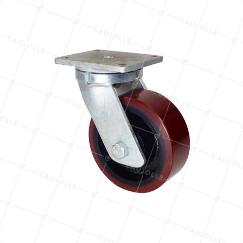 ROULETTE PIVOTANTE POLYURÉTHANE RENFORCÉE JANTE FONTE DIAMÈTRE 150 MM CHARGE 750KG - S80 150 • Caujolle