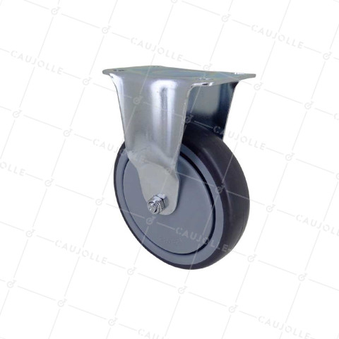 FIXED RUBBER CASTOR, SOFT, WEAR-RESISTANT AND NON-STAINING, DIAMETER 125MM, LOAD CAPACITY 150 KG - S15.F 125 • Caujolle