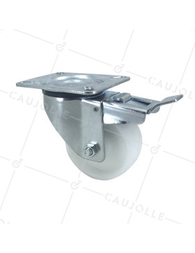 Castor WITH NYLON BRAKE ON Plate DIAMETER 80MM LOAD 100KG - S2N 80AF • Caujolle