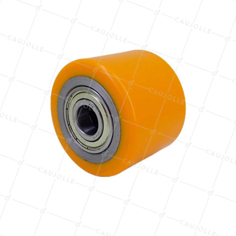 Wheel OF PALLET TRUCK DIAMETER 82 MM WIDTH 62 MM LOAD 600 KG AXLE 20 MM - GTP 82/62 LM62 RB20 PU ORANGE • Caujolle