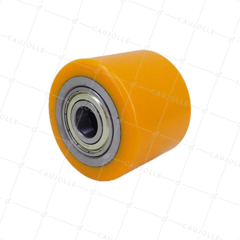 ROUE DE TRANSPALETTE DIAMÈTRE 82 MM LARGEUR 65 MM CHARGE 600 KG AXE 20 MM - GTP 82/65 LM65 RB20 PU ORANGE • Caujolle