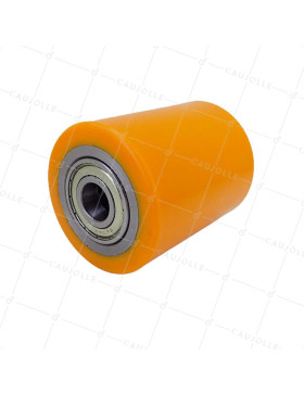 Wheel OF PALLET TRUCK DIAMETER 82 MM WIDTH 100 MM LOAD 1000 KG AXLE 20 MM - GTP 82/100 LM100 RB20 PU ORANGE • Caujolle
