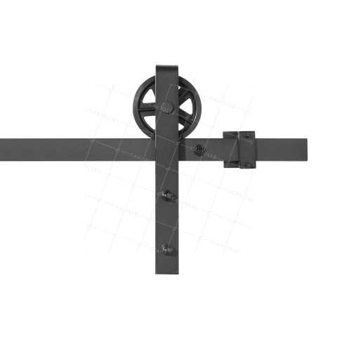 COMPLETE KIT WITHOUT HANDLE FOR SLIDING DOOR WITH HANGING PULLEY STYLE, LENGTH 2 M, LOAD 100KG • Caujolle