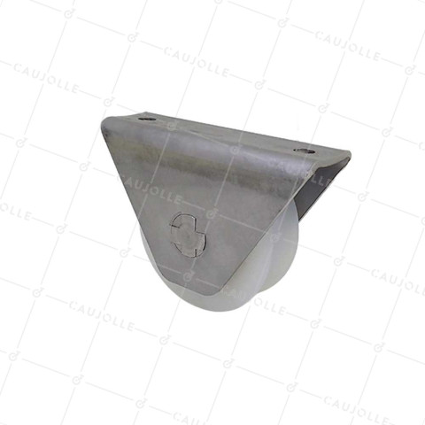 Wheel GATE IN NYLON WITH STAINLESS STEEL SUPPORT TO SCREW OR WELD DIAMETER 80 MM FOR ROUND RAIL OF 20MM LOAD 650 KG - MTSP GR80 NYLON INOX • Caujolle