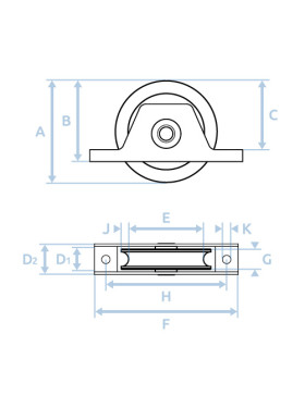 FRAME FOR RECESS GATE WITH WHEEL DIAMETER 80MM IN NYLON WITH ROUND GROOVE OF 20MM AND STAINLESS STEEL FRAME LOAD 650KG - MTSP