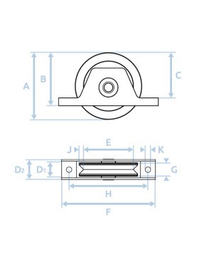 FRAME FOR EMBEDDED GATE WITH WHEEL DIAMETER 80MM IN NYLON WITH GROOVE V AND STAINLESS STEEL FRAME LOAD 650KG - MTSPE GV80 NYLON
