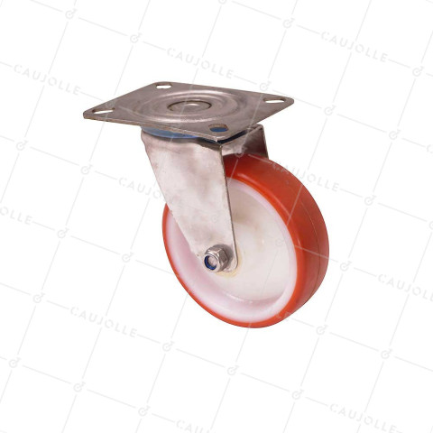 ROULETTE INOX EN NYLON/POLYURETHANE PIVOTANTE DIAMÈTRE 100 MM CHARGE 150 KG • Caujolle