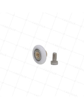 GALET DE PORTE DE DOUCHE EPAULE ET FILETE DIAMETRE 25x5.5 LONGUEUR MOYEU 11 + BOULON M6
