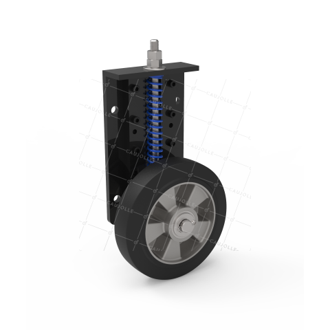 ROULETTE POUR PORTAIL COULISSANT RENFORCÉE À RESSORT DIAMÈTRE 200 MM CHARGE 450KG AVEC 40 MM DE DÉBATTEMENT VERTICAL • Caujolle