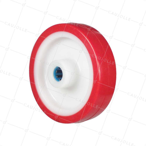ROUE BI MATIERE NYLON POLYURETHANE DIAMETRE 150 MM CHARGE 200 KG ROULEMENT A ROULEAUX INOX 20 MM - S2450BP 150/40 LM60 RR INOX 20 • Caujolle