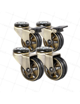 LOT DE 4 ROULETTES DESIGN RÉTRO À OEIL EN ALUMINIUM DORÉ DIAMÈTRE 50 MM • Caujolle