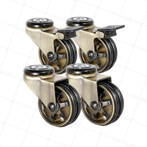 SET OF 4 WHEELS RETRO DESIGN WITH EYE IN GOLD ALUMINUM DIAMETER 50 MM • Caujolle