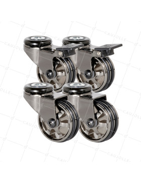 LOT DE 4 ROULETTES DESIGN RÉTRO À OEIL EN NOIR BRILLANT DIAMÈTRE 50 MM • Caujolle