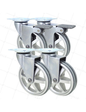 SET OF 4 WHEELS RETRO DESIGN WITH EYE GRAY ALUMINUM DIAMETER 100 MM • Caujolle