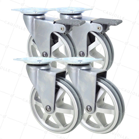 SET OF 4 WHEELS RETRO DESIGN WITH EYE GRAY ALUMINUM DIAMETER 100 MM • Caujolle