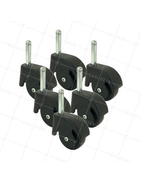 LOT DE 5 ROULETTES D’AMEUBLEMENT NOIRE PIVOTANTE À TIGE LISSE DIAMÈTRE 50 - S47TL • Caujolle