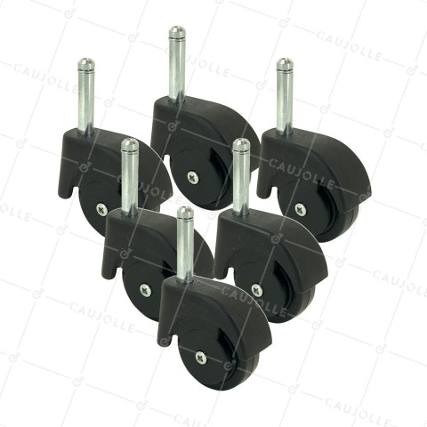 SET OF 5 CASTERS BLACK SWIVEL FURNITURE WITH SMOOTH STEM DIAMETER 50 - S47TL • Caujolle