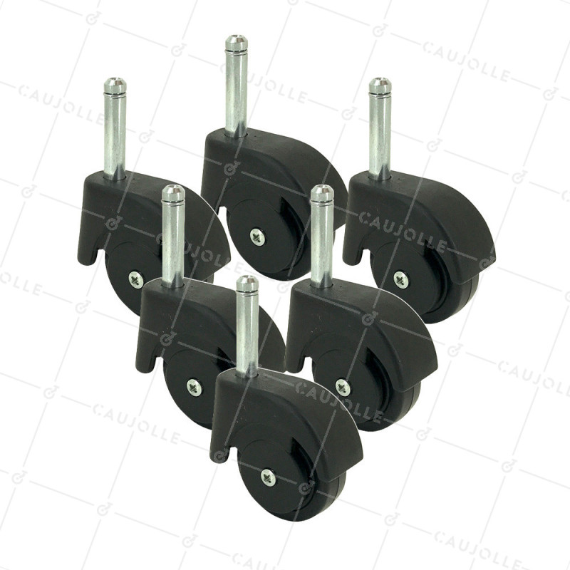 SET OF 5 CASTERS BLACK SWIVEL FURNITURE WITH SMOOTH STEM DIAMETER 50 - S47TL