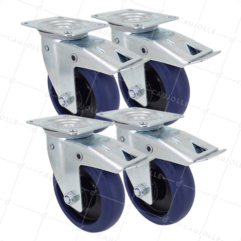 SET OF 4 CASTERS FOR AUTOMATIC DIRECTIONAL RETURN CART DIAMETER 125 MM - S2NS 125 AF RB STAB • Caujolle
