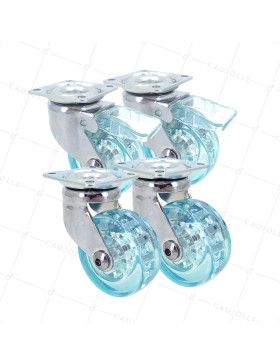 SET OF 4 CASTERS BLUE TRANSPARENT DESIGN DIAMETER 50 MM