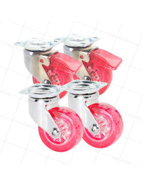 SET OF 4 WHEELS TRANSPARENT RED DESIGN DIAMETER 50 MM • Caujolle