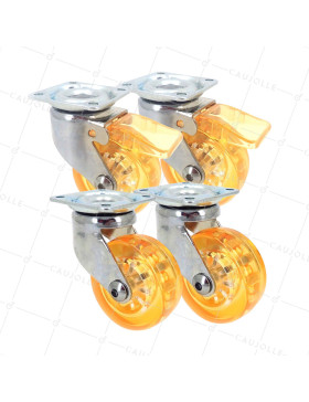 LOT DE 4 ROULETTES DESIGN TRANSPARENTE ORANGE DIAMÈTRE 50 MM • Caujolle