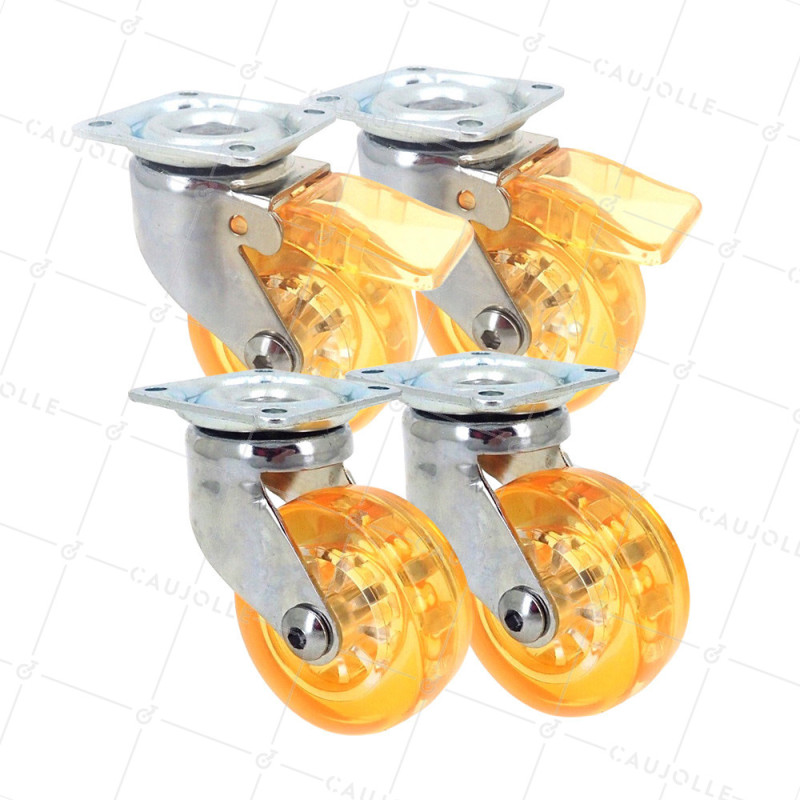SET OF 4 WHEELS TRANSPARENT ORANGE DESIGN DIAMETER 50 MM