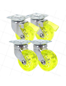 LOT DE 4 ROULETTES DESIGN TRANSPARENTE JAUNE DIAMÈTRE 50 MM • Caujolle
