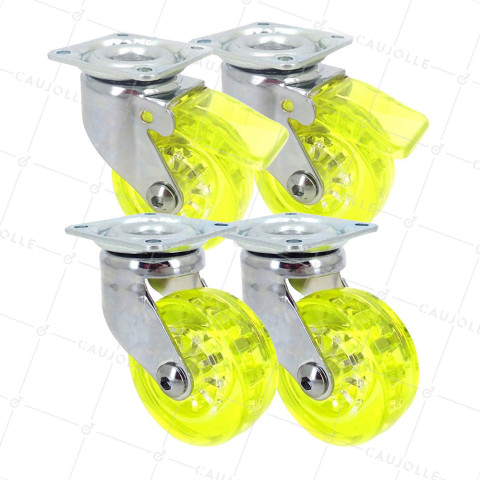 LOT DE 4 ROULETTES DESIGN TRANSPARENTE JAUNE DIAMÈTRE 50 MM • Caujolle