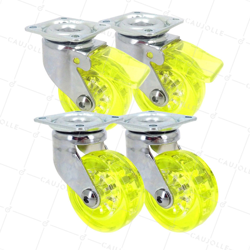 SET OF 4 Castors TRANSPARENT YELLOW DESIGN DIAMETER 50 MM