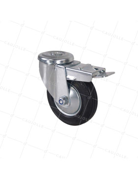 Castor CLASSIC HANDLING CASTOR WITH EYE RUBBER BRAKE DIAMETER 125 MM LOAD 100 KG WITH 12 MM FIXING - S06C125LAF