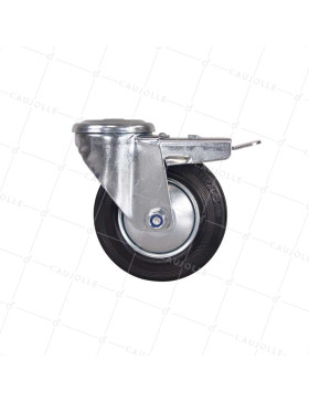 Castor CLASSIC HANDLING CASTOR WITH EYE RUBBER BRAKE DIAMETER 125 MM LOAD 100 KG WITH 12 MM FIXING - S06C125LAF