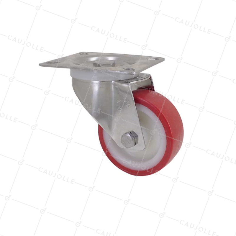 ROULETTE INOX 316L AVEC BANDAGE NYLON/POLYURÉTHANE PIVOTANTE DIAMÈTRE 80 MM CHARGE 150 KG - INOX 316L PIV 80NP