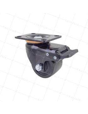 Castor SWIVEL WITH BRAKE EXTRA LOW IN FIBER NYLON DIAMETER 75 MM LOAD 600 KG - BLACK SURB XTREM 75 PAF • Caujolle
