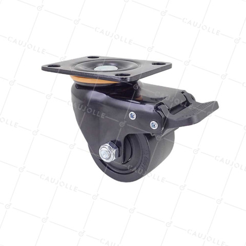 ROULETTE PIVOTANTE À FREIN EXTRA BASSE EN NYLON FIBRÉ DIAMÈTRE 75 MM CHARGE 600 KG - BLACK SURB XTREM 75 PAF • Caujolle