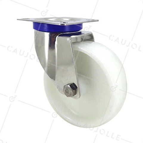 ROULETTE INOX EN NYLON PIVOTANTE DIAMÈTRE 125 MM CHARGE 200 KG • Caujolle