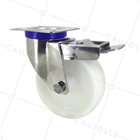 ROULETTE INOX EN NYLON PIVOTANTE A FREIN DIAMÈTRE 125 MM CHARGE 200 KG • Caujolle