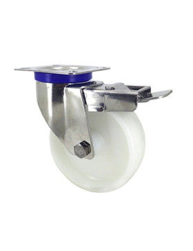 ROULETTE INOX EN NYLON PIVOTANTE A FREIN DIAMÈTRE 125 MM CHARGE 150 KG