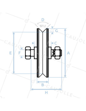 NARROW GATE WHEEL DIAMETER 160 MM FOR UNIVERSAL TRIANGULAR RAIL LOAD 550 KG AXLE 14 MM