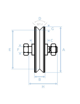 NARROW GATE WHEEL DIAMETER 160 MM FOR UNIVERSAL TRIANGULAR RAIL LOAD 550 KG AXLE 14 MM