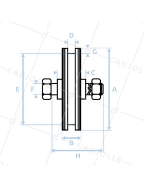 WIDE GATE WHEEL WITH SQUARE GROOVE DIAMETER 160 MM FOR SQUARE RAIL OF 20 MM LOAD 1.6T AXLE 16 MM - GAGC160L
