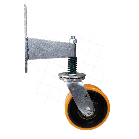 Roulette De Portail à Ressort - 100x38 Mm, Charge 70 Kg, Hauteur 400 Mm, Pneu Polyuréthane Redsoft Silencieux - 8