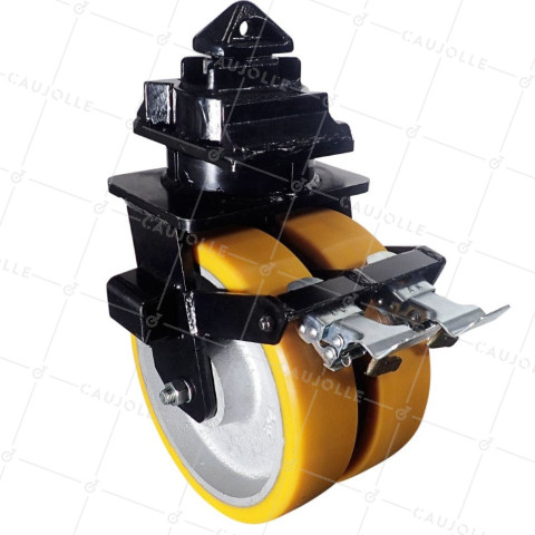 Castor CONTAINER DIAMETER 305 MM LOAD 3000 KG - DOUBLE Wheel ORANGE PU • Caujolle