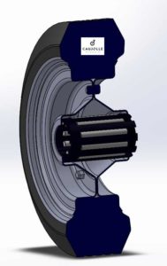 ROUE CAUJOLLE montrant la coupe d'un roulement à rouleaux